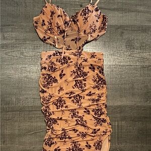 Floral Ruched Dress in Peach and Purple